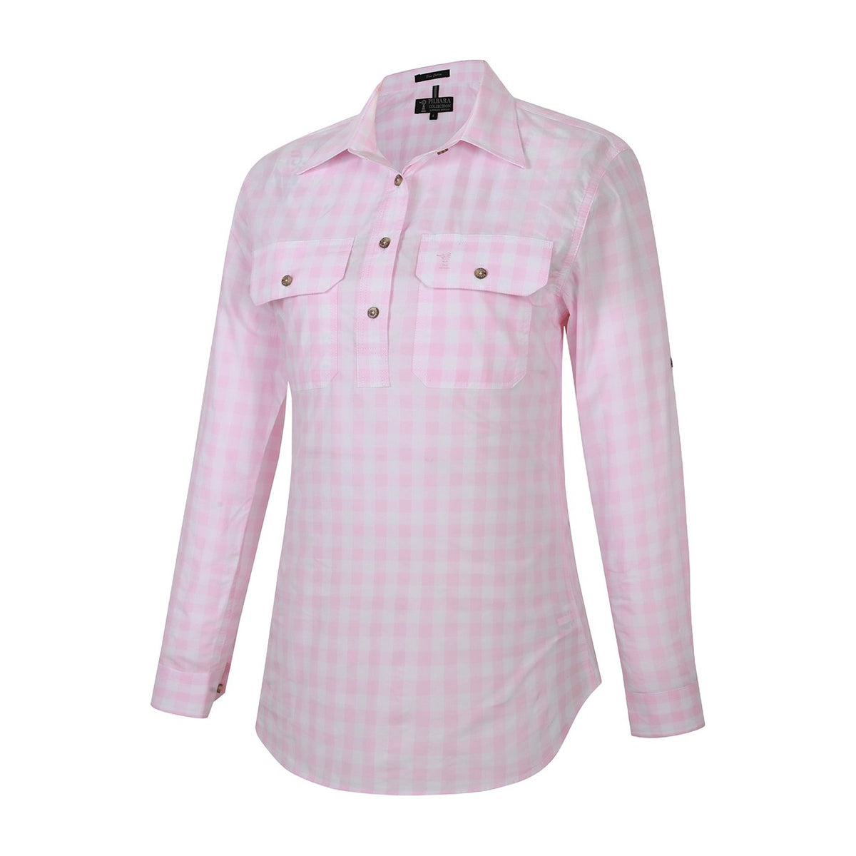 Pilbara Womens Yarn Dyed Check Closed Front Long Sleeve Shirt RMPC155 in Pink/White