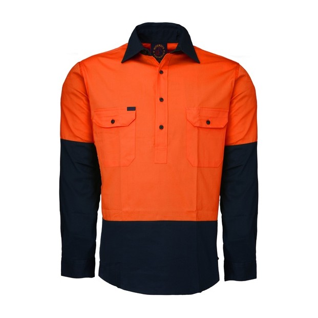 Ritemate 2 Tone Closed Front Long Sleeve Shirt RM105CF in Orange/Navy