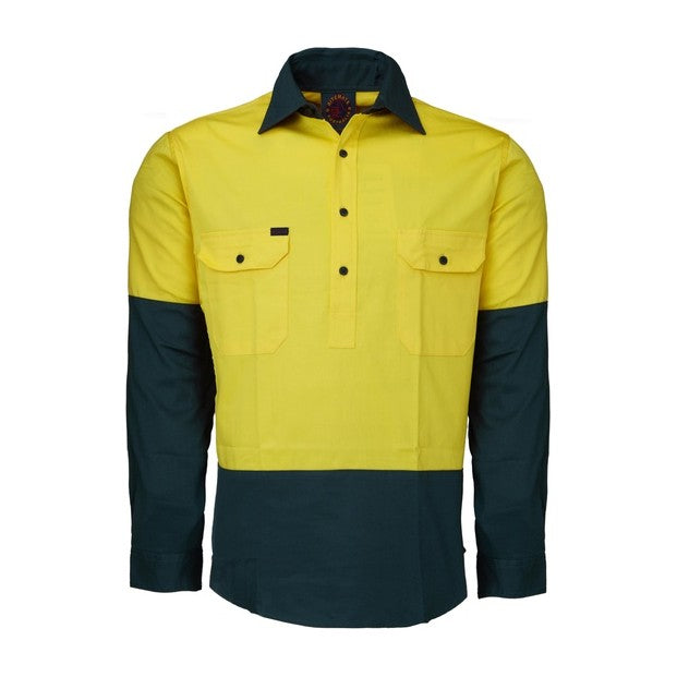 Ritemate 2 Tone Closed Front Long Sleeve Shirt RM105CF in Yellow/Bottle