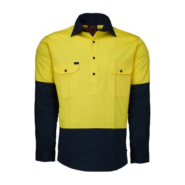 Ritemate 2 Tone Closed Front Long Sleeve Shirt RM105CF in Yellow/Navy