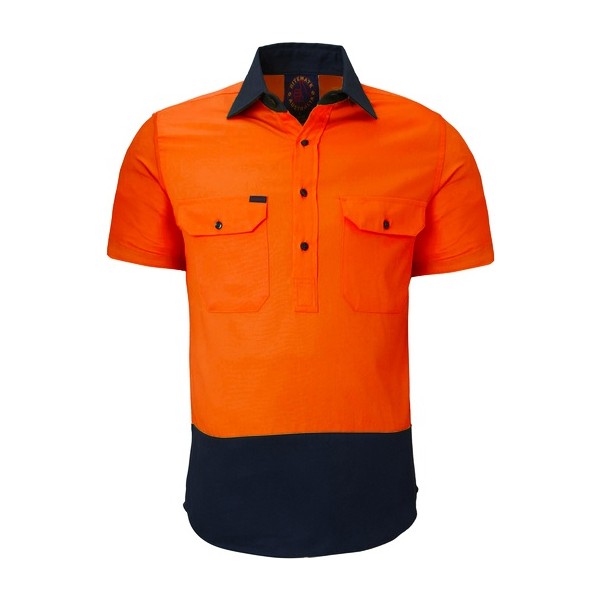 Ritemate 2 Tone Closed Front Short Sleeve Shirt RM105CFS in Orange/Navy