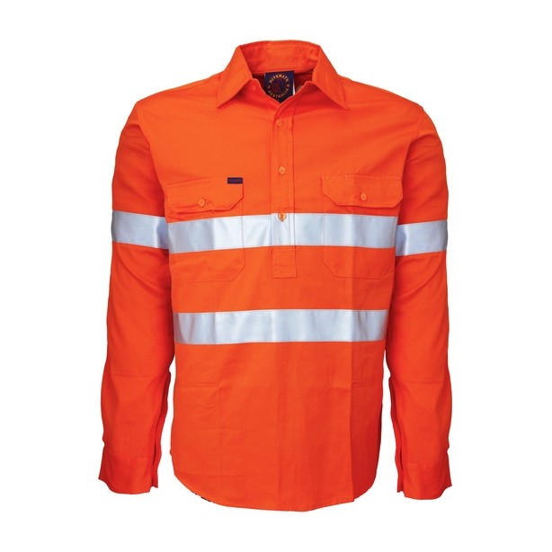 Ritemate Closed Front Long Sleeve Shirt 50MM Reflective Tape RM104CFR in Orange