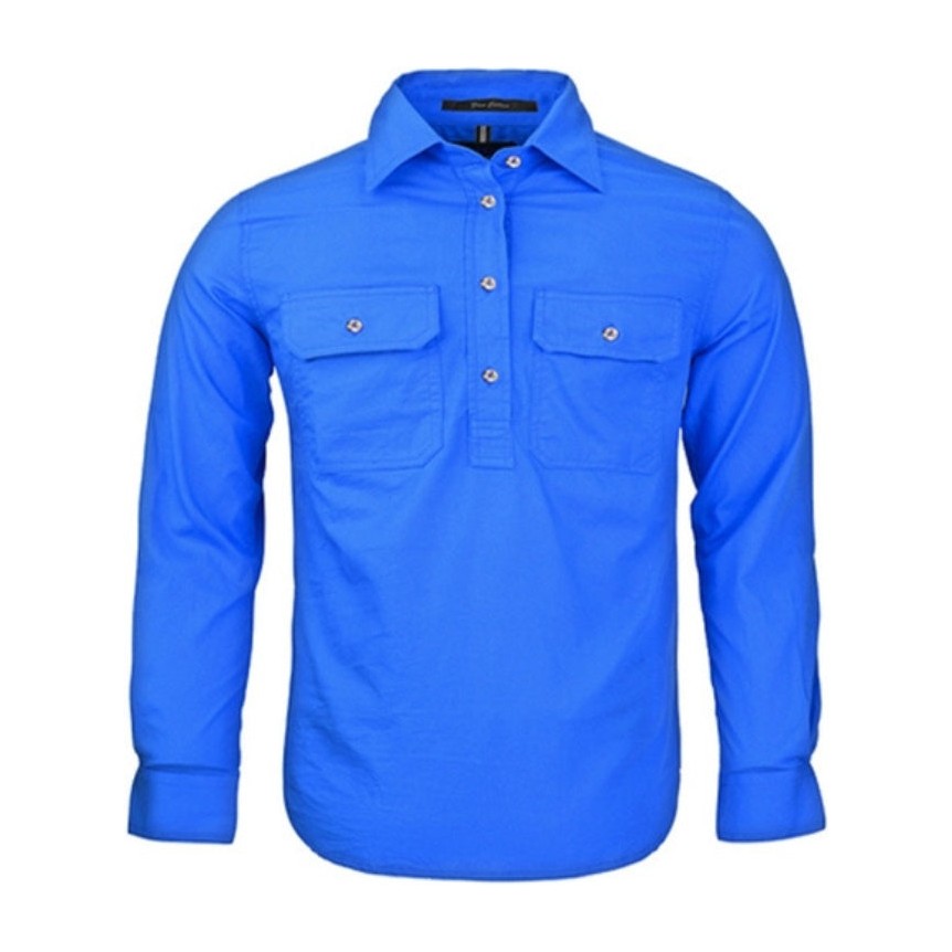 Pilbara Kids Closed Front Long Sleeve Shirt RM400CF in Cobalt Blue