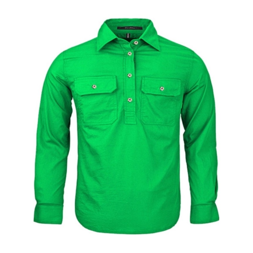 Pilbara Kids Closed Front Long Sleeve Shirt RM400CF in Emerald