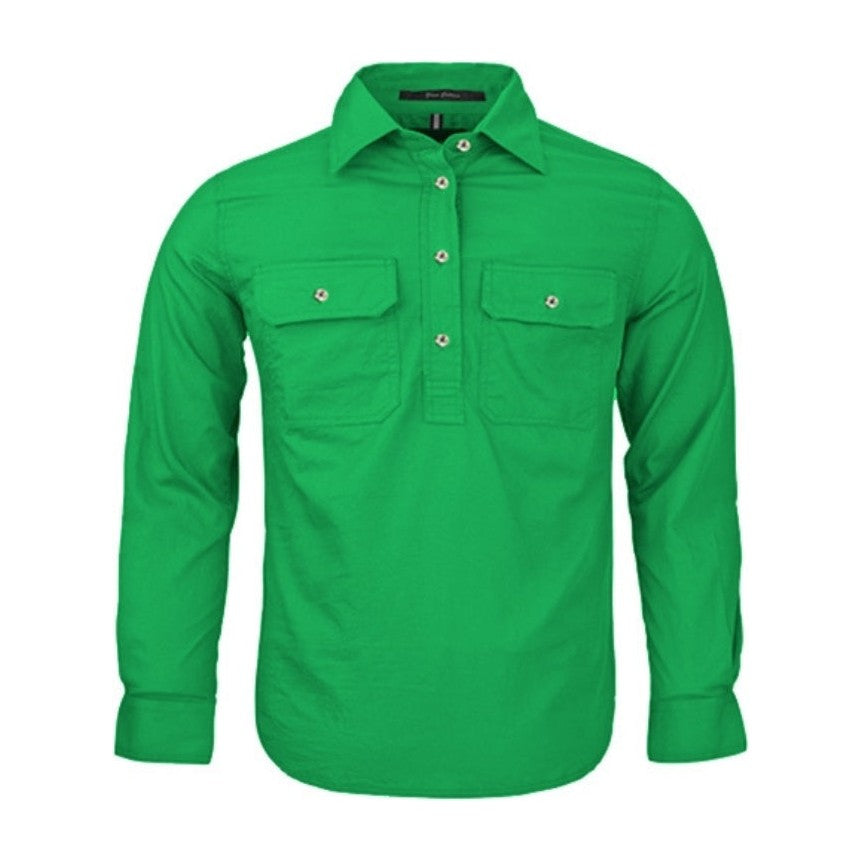 Pilbara Kids Closed Front Long Sleeve Shirt RM400CF in Kelly Green