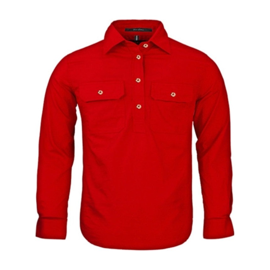 Pilbara Kids Closed Front Long Sleeve Shirt RM400CF in Red