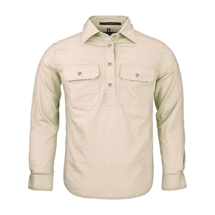 Pilbara Kids Closed Front Long Sleeve Shirt RM400CF in Stone