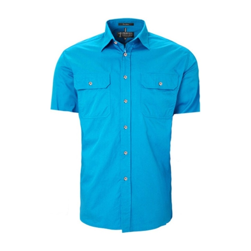 Pilbara Mens Open Front Short Sleeve Shirt RM500BTS in Azure