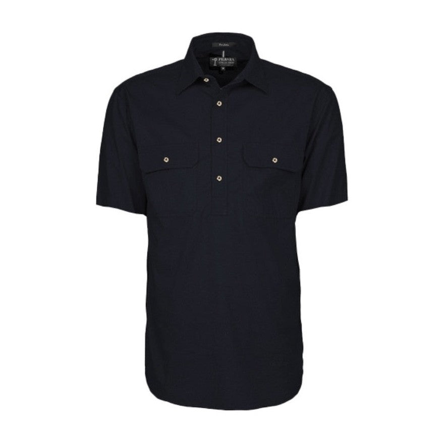 Pilbara Mens Closed Front Short Sleeve Shirt RM200CFS in Black