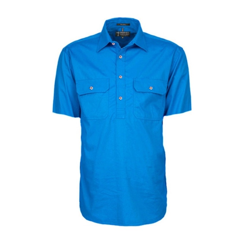 Pilbara Mens Closed Front Short Sleeve Shirt RM200CFS in Light Blue