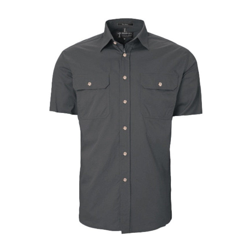Pilbara Mens Open Front Short Sleeve Shirt RM500BTS in Charcoal