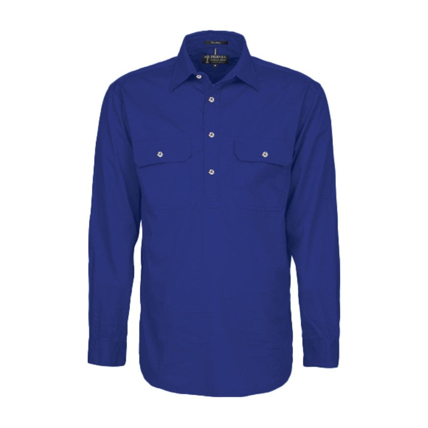 Pilbara Mens Closed Front Long Sleeve Shirt RM200CF in Royal