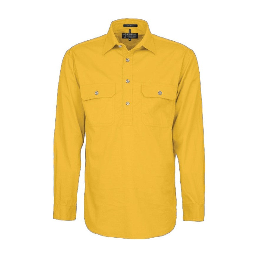 Pilbara Mens Closed Front Long Sleeve Shirt RM200CF in Yellowstone