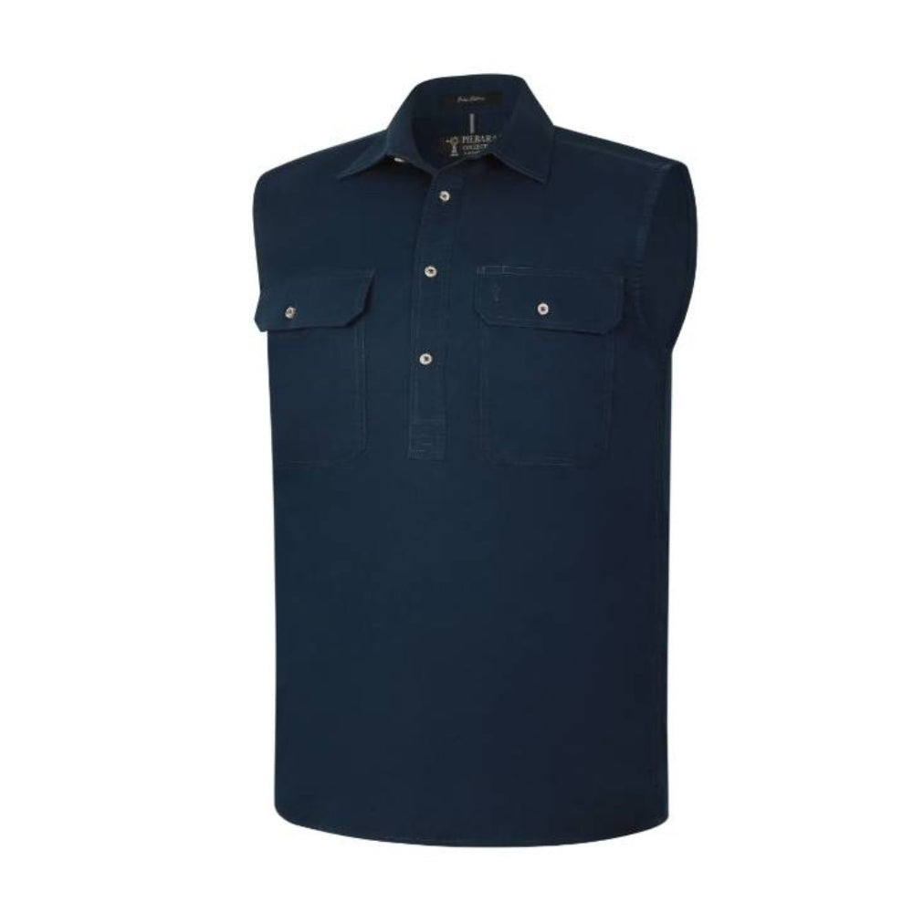 Pilbara Mens Closed Front Sleeveless Shirt RM700CF in French Navy