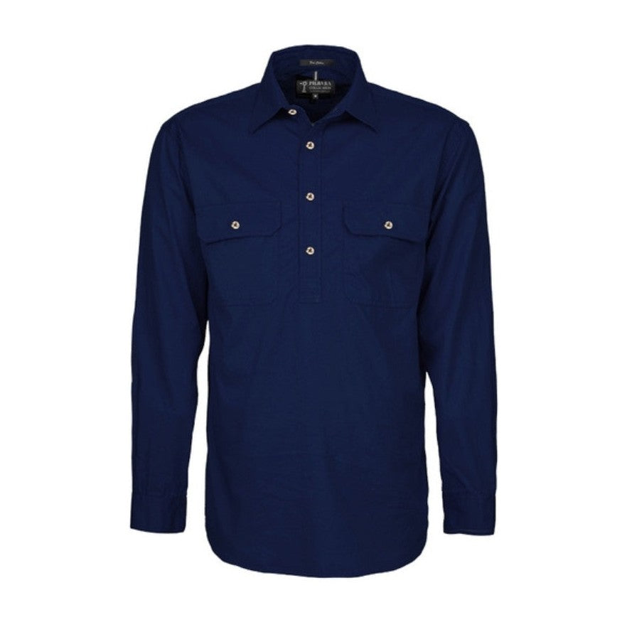 Pilbara Mens Heavy Weight Closed Front Long Sleeve Shirt RM800CF in French Navy