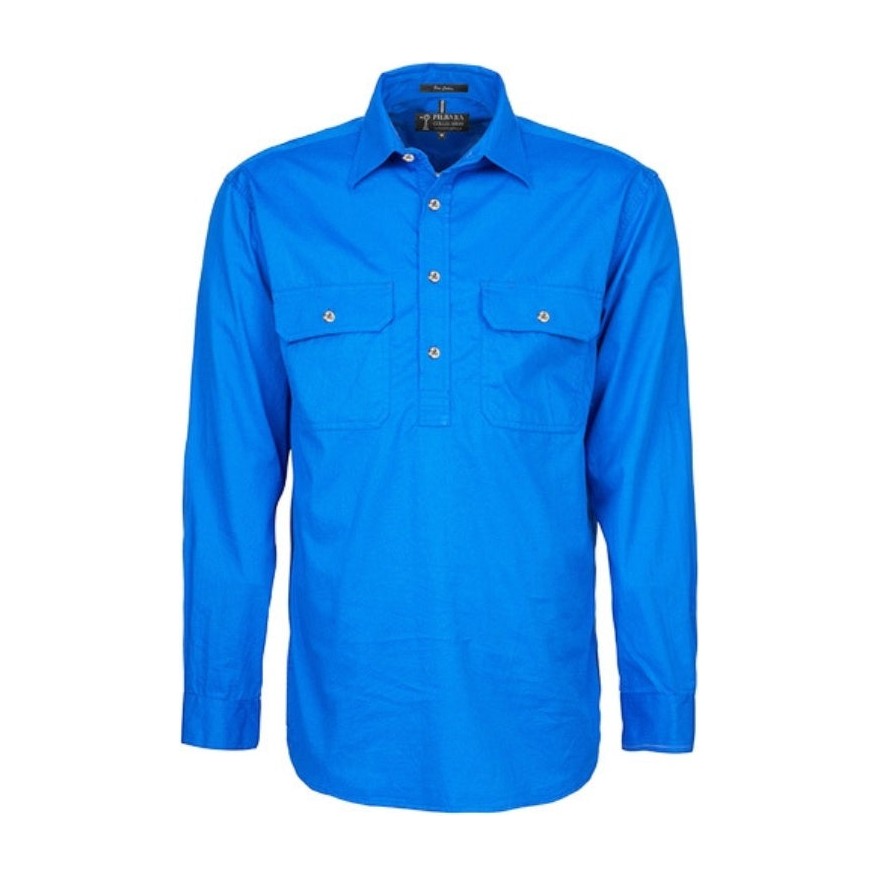 Pilbara Mens Heavy Weight Closed Front Long Sleeve Shirt RM800CF in Light Blue