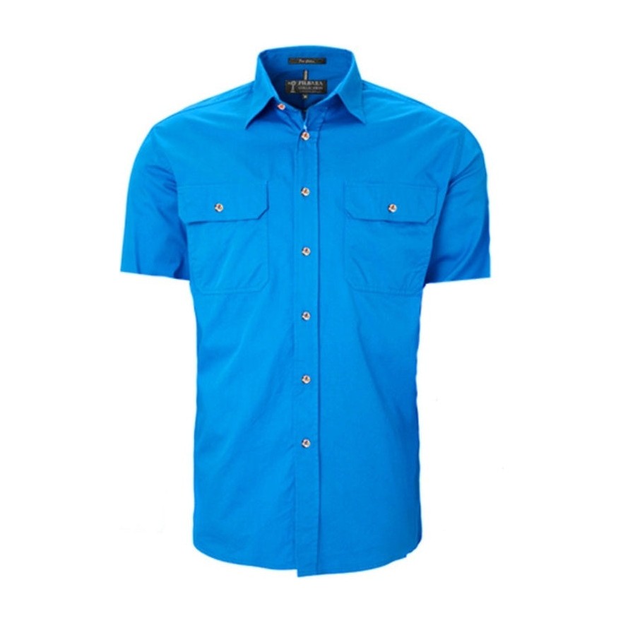 Pilbara Mens Open Front Short Sleeve Shirt RM500BTS in Light Blue