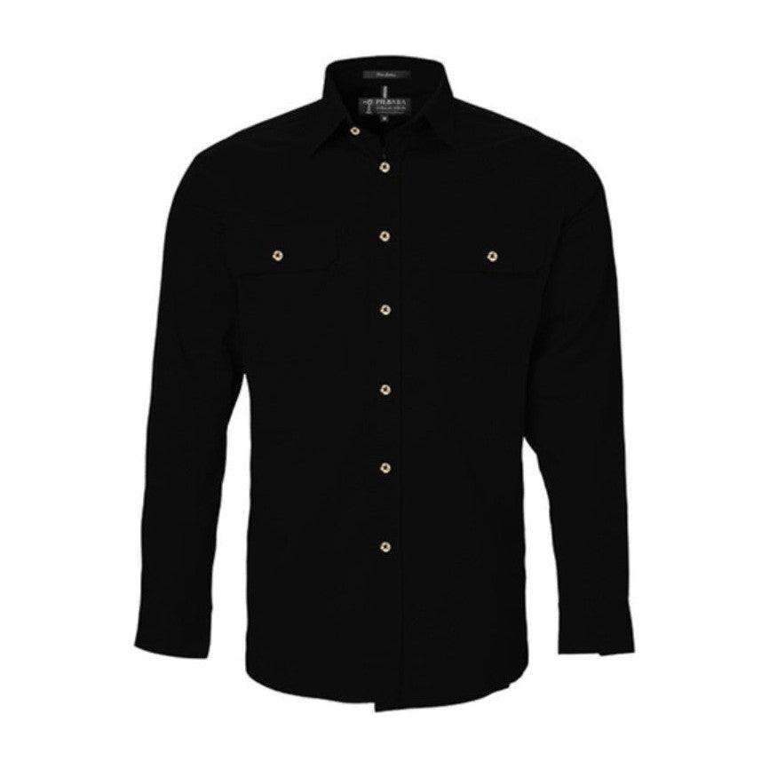Pilbara Mens Open Front Long Sleeve Shirt RM500BT in Black