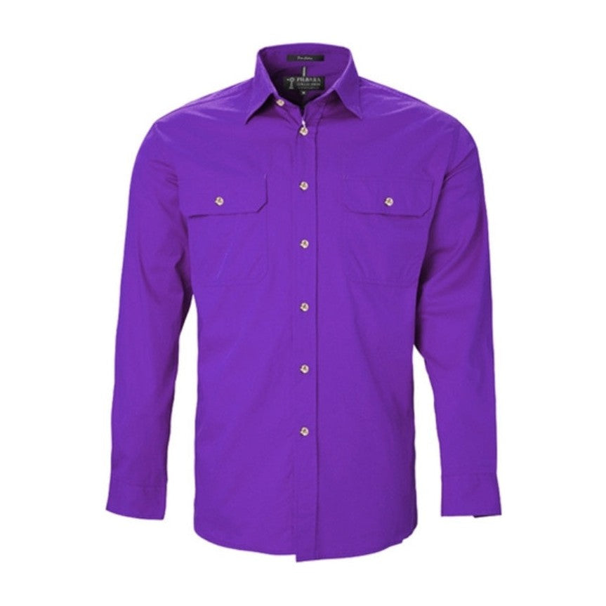 Pilbara Mens Open Front Long Sleeve Shirt RM500BT in Purple
