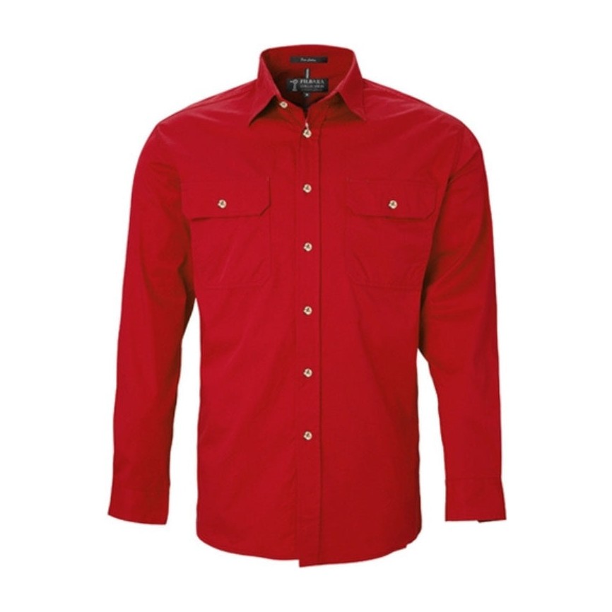 Pilbara Mens Open Front Long Sleeve Shirt RM500BT in Red