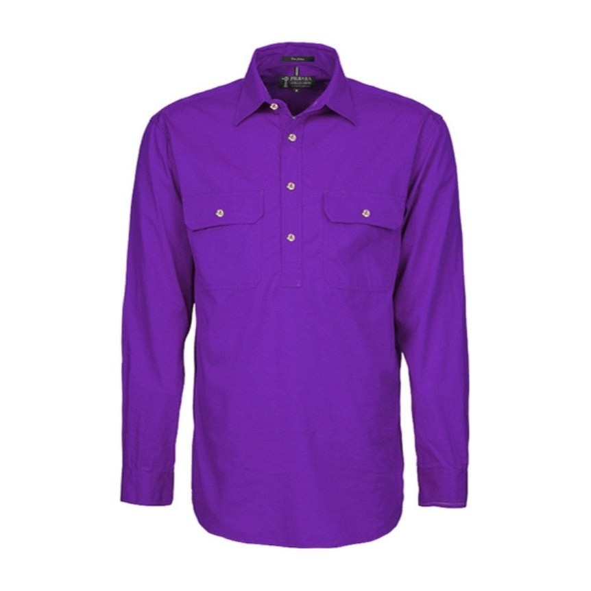 Pilbara Mens Closed Front Long Sleeve Shirt RM200CF in Purple