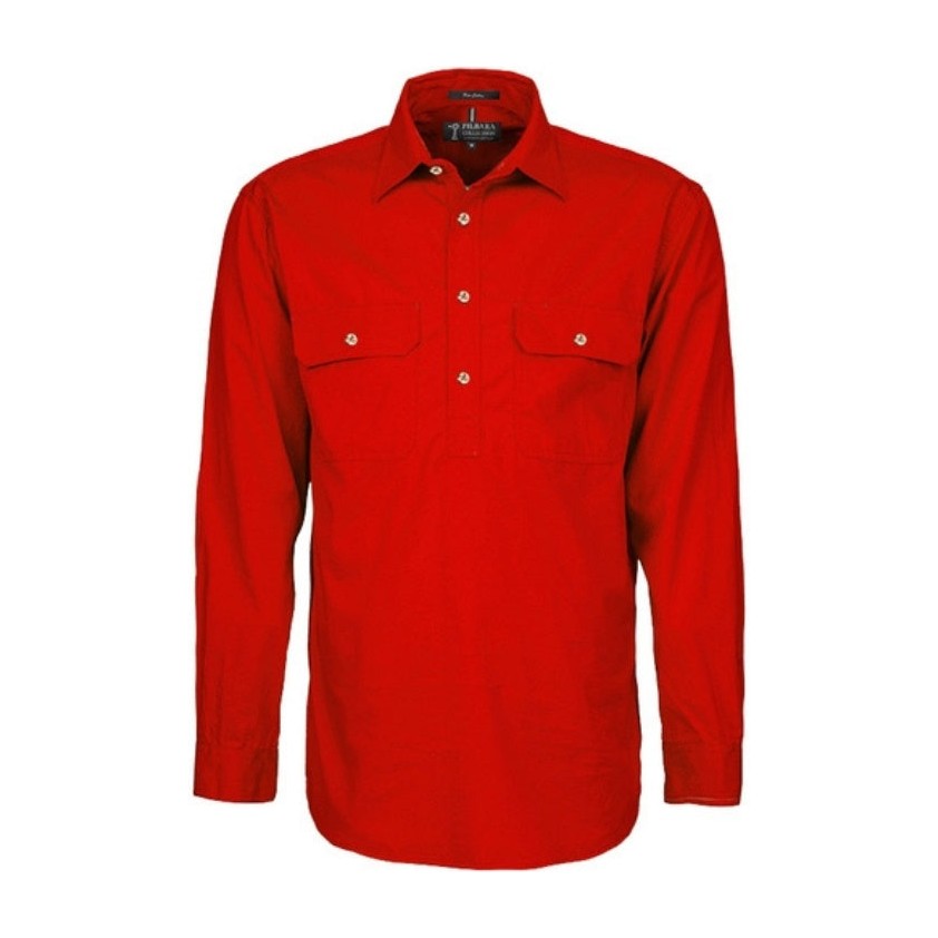 Pilbara Mens Closed Front Long Sleeve Shirt RM200CF in Red