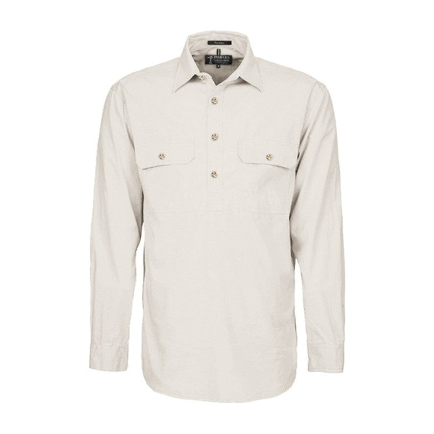 Pilbara Mens Heavy Weight Closed Front Long Sleeve Shirt RM800CF in Stone