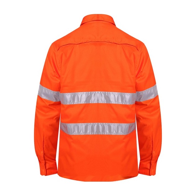Ritemate Open Front Long Sleeve Shirt 50MM Reflective Tape RM1040R in Orange, back view