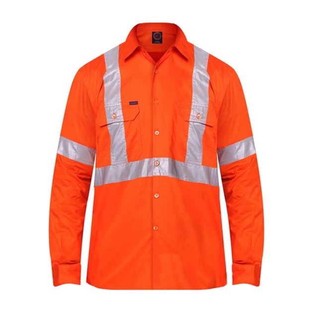 Ritemate Open Front Long Sleeve Shirt 50MM Reflective Tape "X" Design RM106XR in Orange
