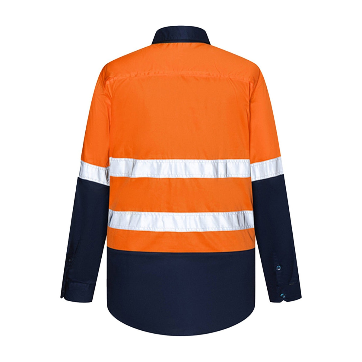 Ritemate Vented Closed Front Light Weight Long Sleeve Shirt 50MM Reflective Tape RM107VCFR in Orange/Navy, back view