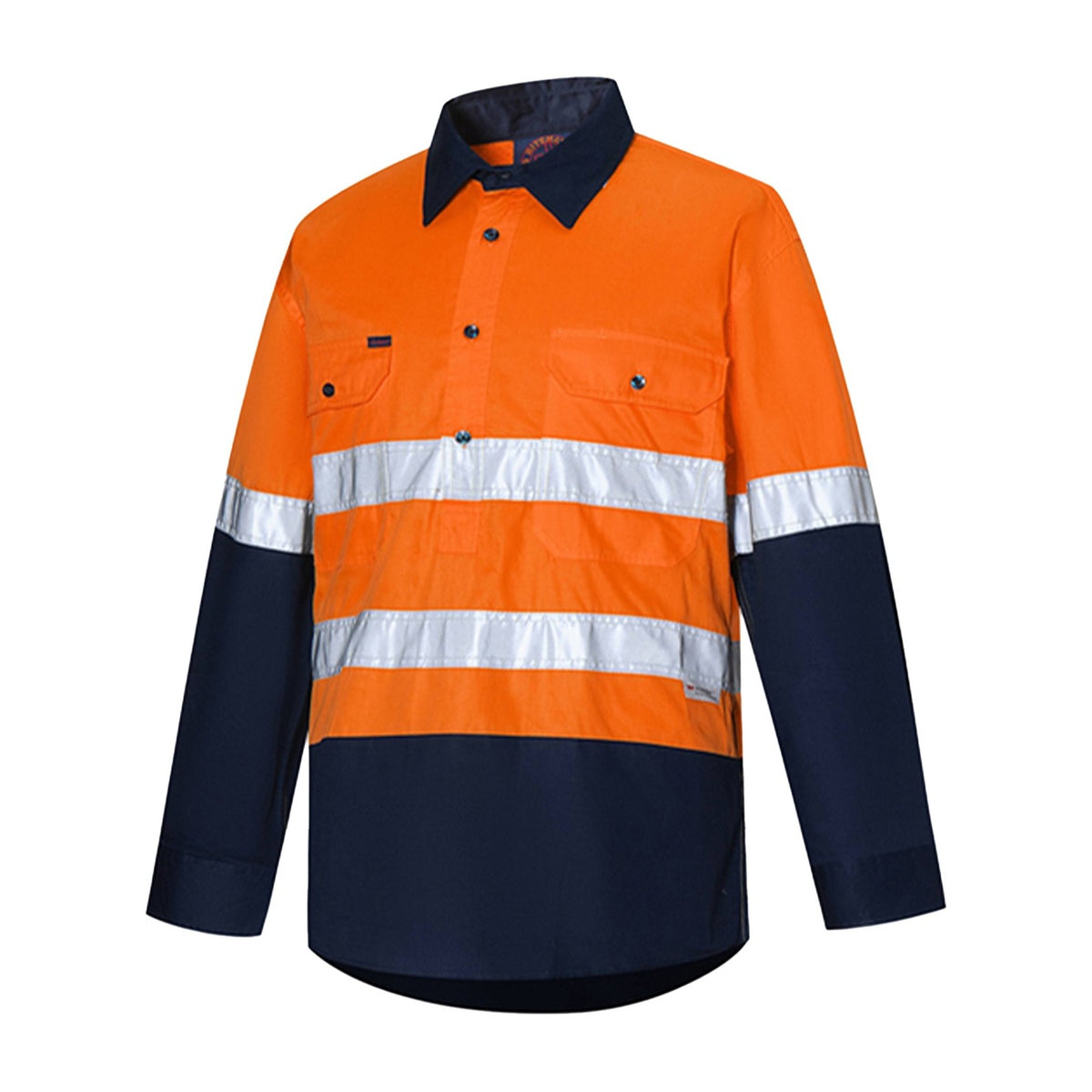 Ritemate Vented Closed Front Light Weight Long Sleeve Shirt 50MM Reflective Tape RM107VCFR in Orange/Navy