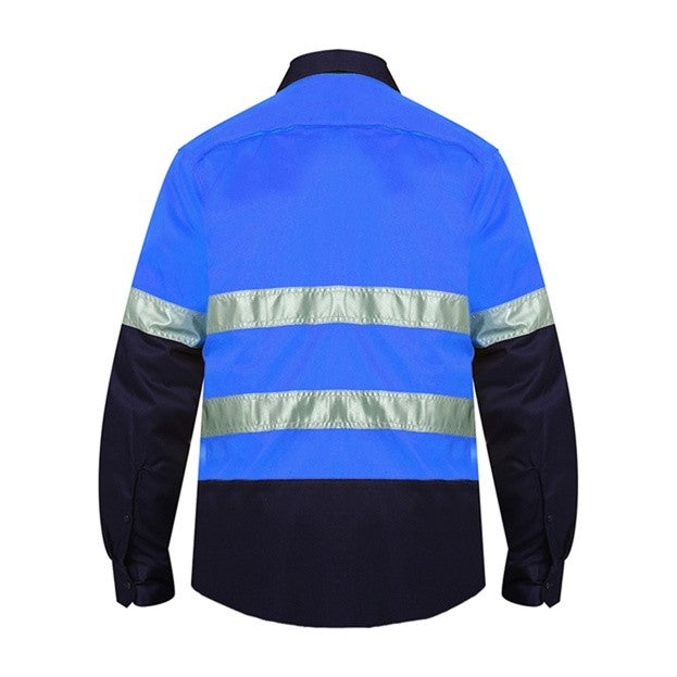 Ritemate Vented Open Front Light Weight Long Sleeve Shirt 50MM Reflective Tape RM107V2R in Blue/Navy, back view