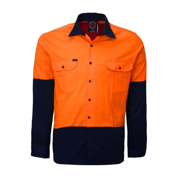 Ritemate Vented Open Front Light Weight Long Sleeve Shirt RM107V2 in Orange/Navy