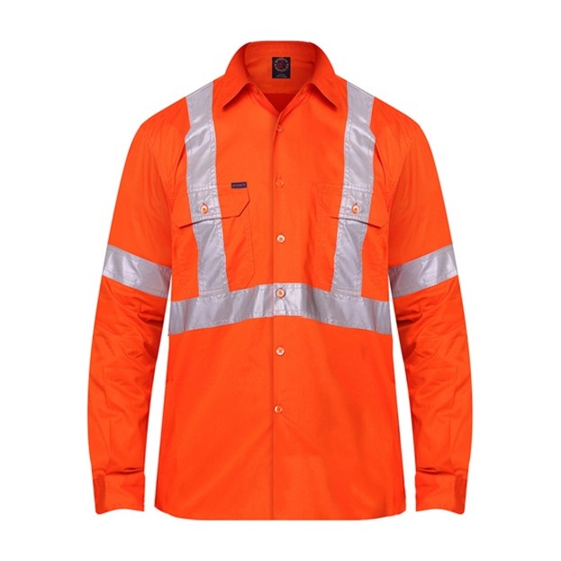 Ritemate Vented Open Front Long Sleeve Shirt 50MM Tape "X" Design RM109VXR in Orange