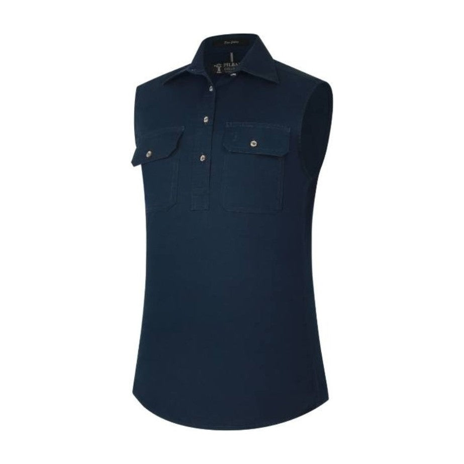 Pilbara Womens Closed Front Sleeveless Shirt RM900CF in French Navy