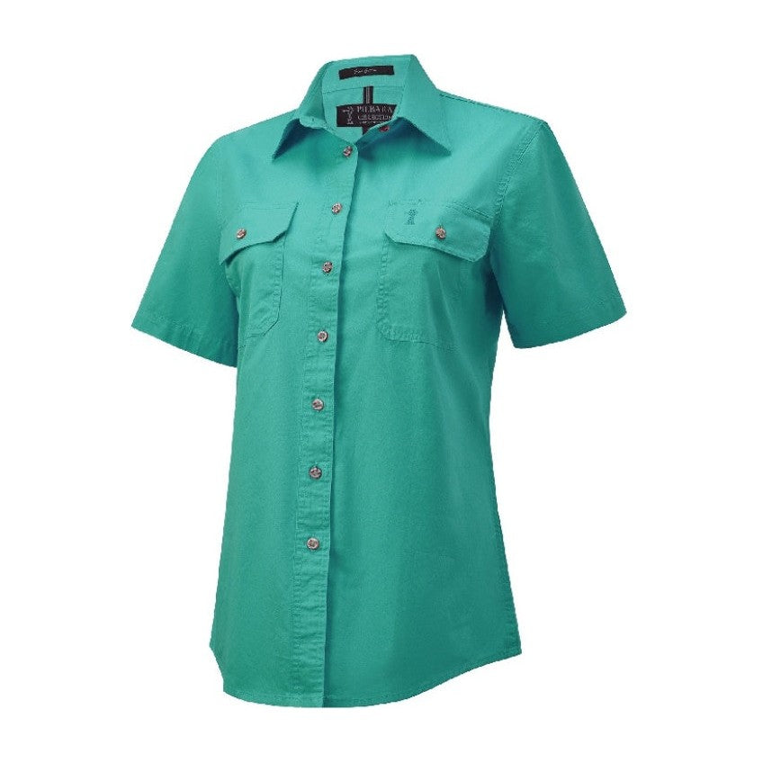 Pilbara Womens Open Front Short Sleeve Shirt RM600BTS in Jade
