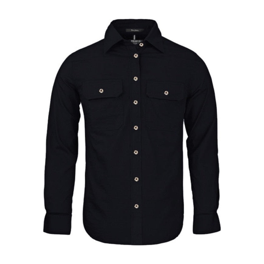 Pilbara Womens Open Front Long Sleeve Shirt RM600BT in Black
