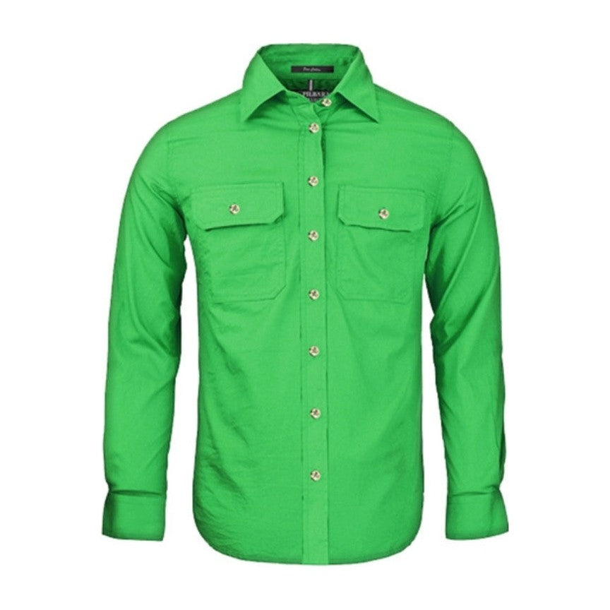 Pilbara Womens Open Front Long Sleeve Shirt RM600BT in Emerald