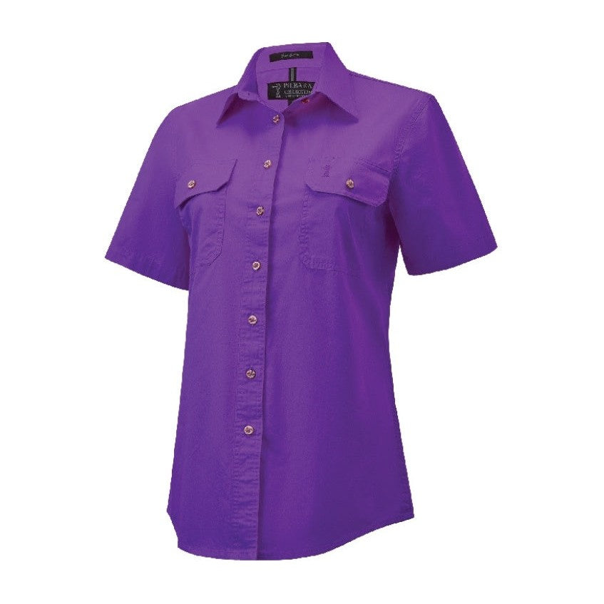 Pilbara Womens Open Front Short Sleeve Shirt RM600BTS in Purple
