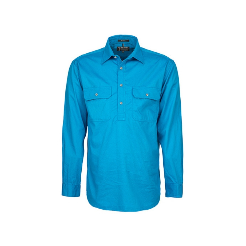 Ritemate Mens Pilbara Closed Front Long Sleeve Shirt RM200CF - Azure