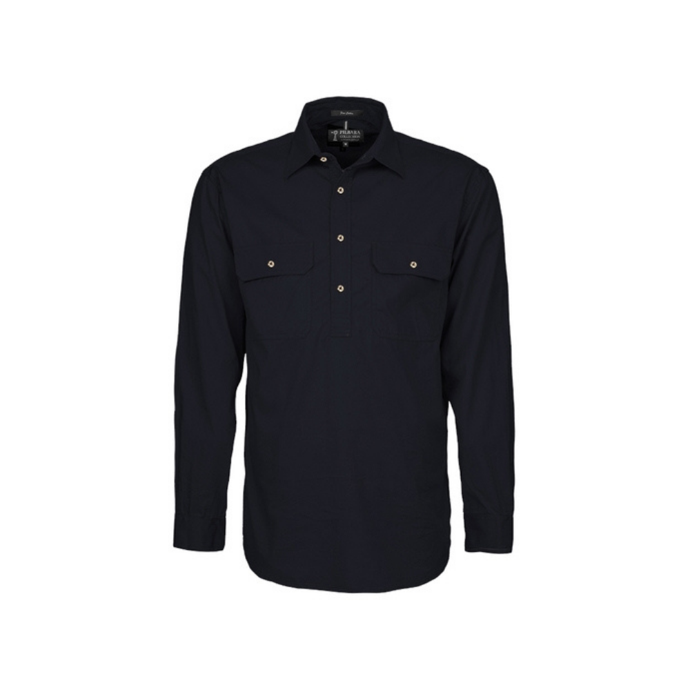 Ritemate Mens Pilbara Closed Front Long Sleeve Shirt RM200CF - Black