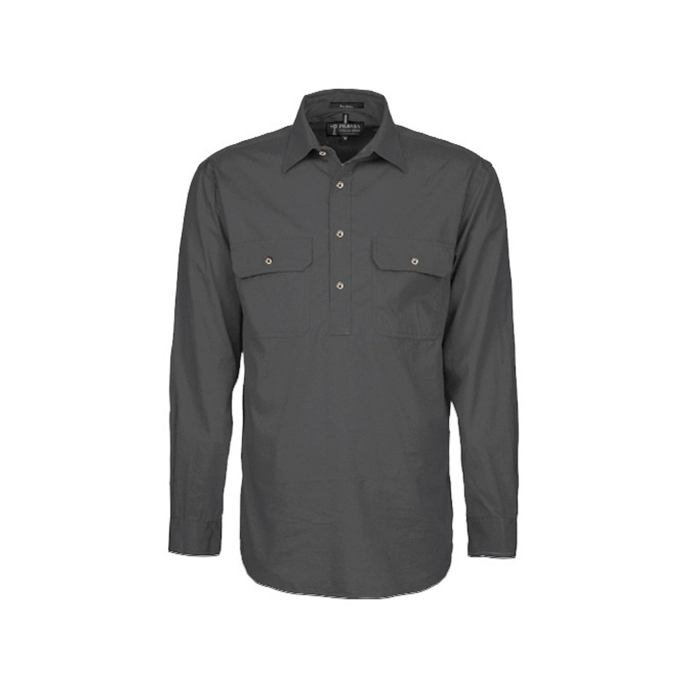 Ritemate Mens Pilbara Closed Front Long Sleeve Shirt RM200CF - Charcoal