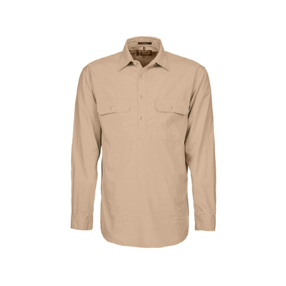 Ritemate Mens Pilbara Closed Front Long Sleeve Shirt RM200CF - Clay