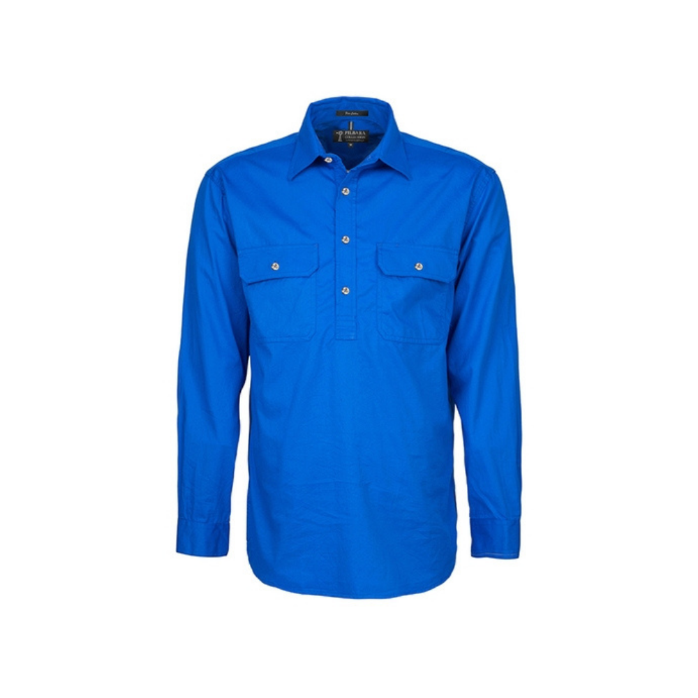 Ritemate Mens Pilbara Closed Front LS Shirt RM200CF - Cobalt Blue