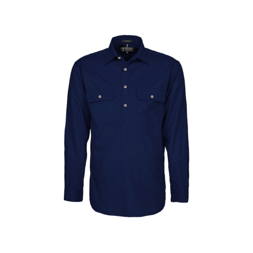 Ritemate Mens Pilbara Closed Front Long Sleeve Shirt RM200CF - French Navy