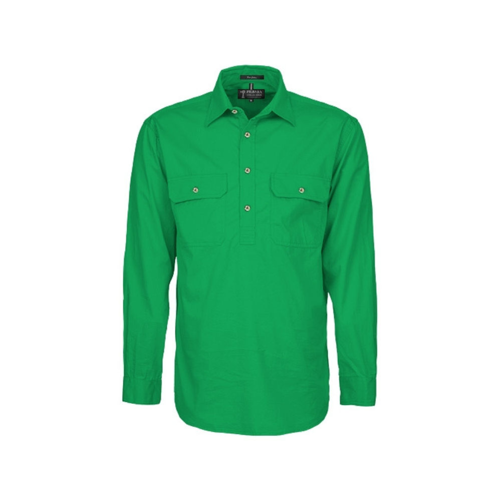 Ritemate Mens Pilbara Closed Front LS Shirt RM200CF - Kelly Green