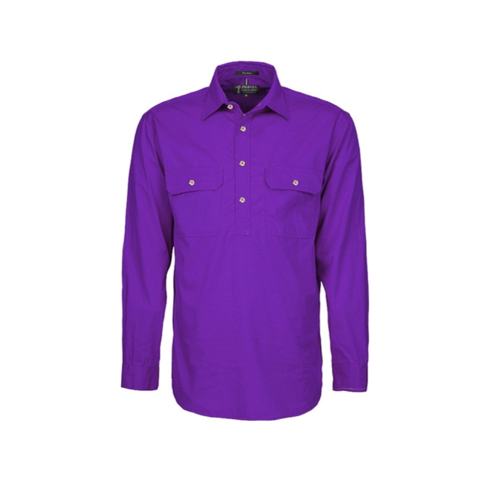 Ritemate Mens Pilbara Closed Front Long Sleeve Shirt RM200CF - Purple