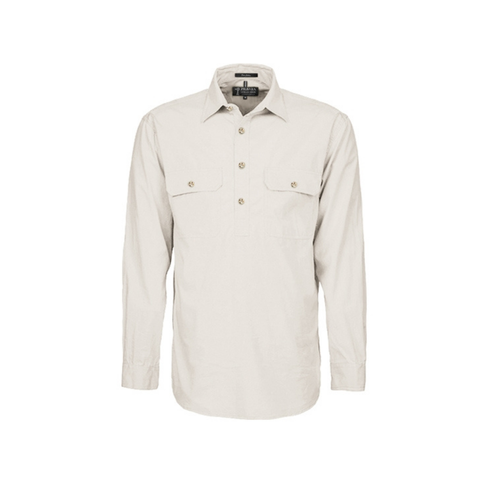 Ritemate Mens Pilbara Closed Front LS Shirt RM200CF - Stone