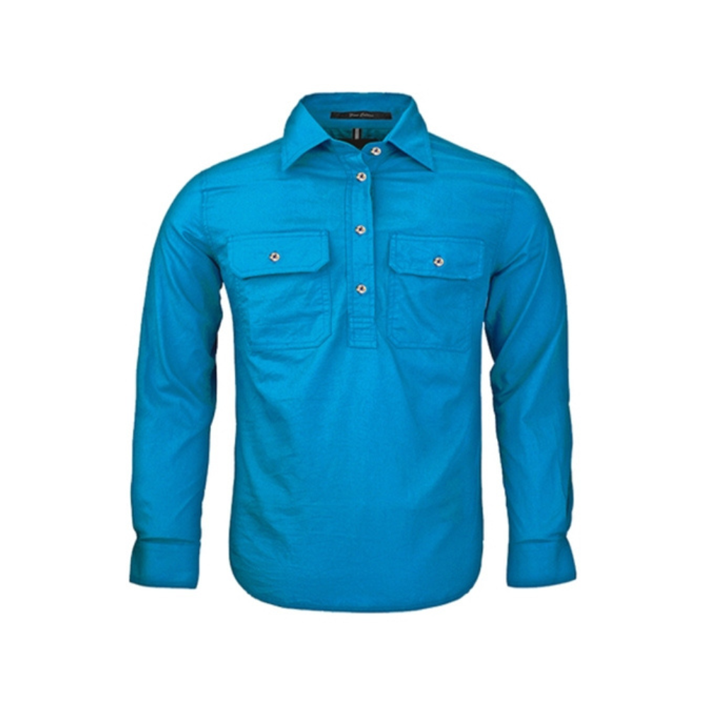 Ritemate Kids Pilbara Closed Front LS Shirt RM400CF - Azure