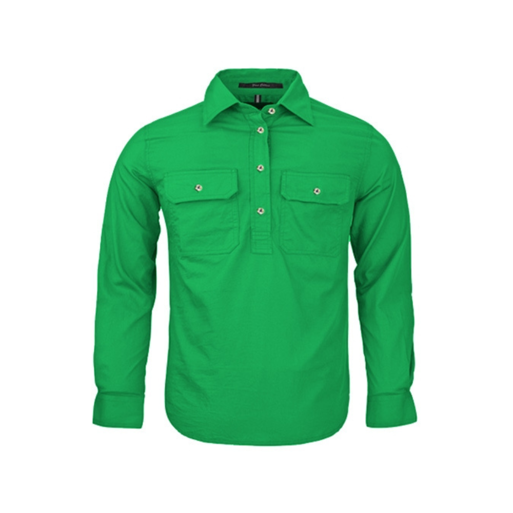 Ritemate Kids Pilbara Closed Front LS Shirt RM400CF - Kelly Green